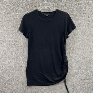 Womens Minimalist Top L Black Ruched Drawstring Short Sleeve Stretch Clean Girl